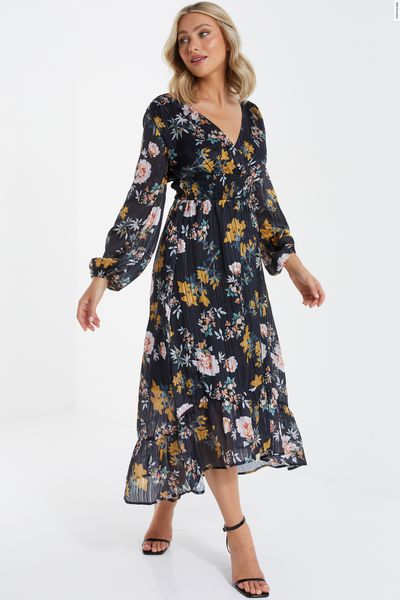 Black Floral Chiffon Maxi Dress